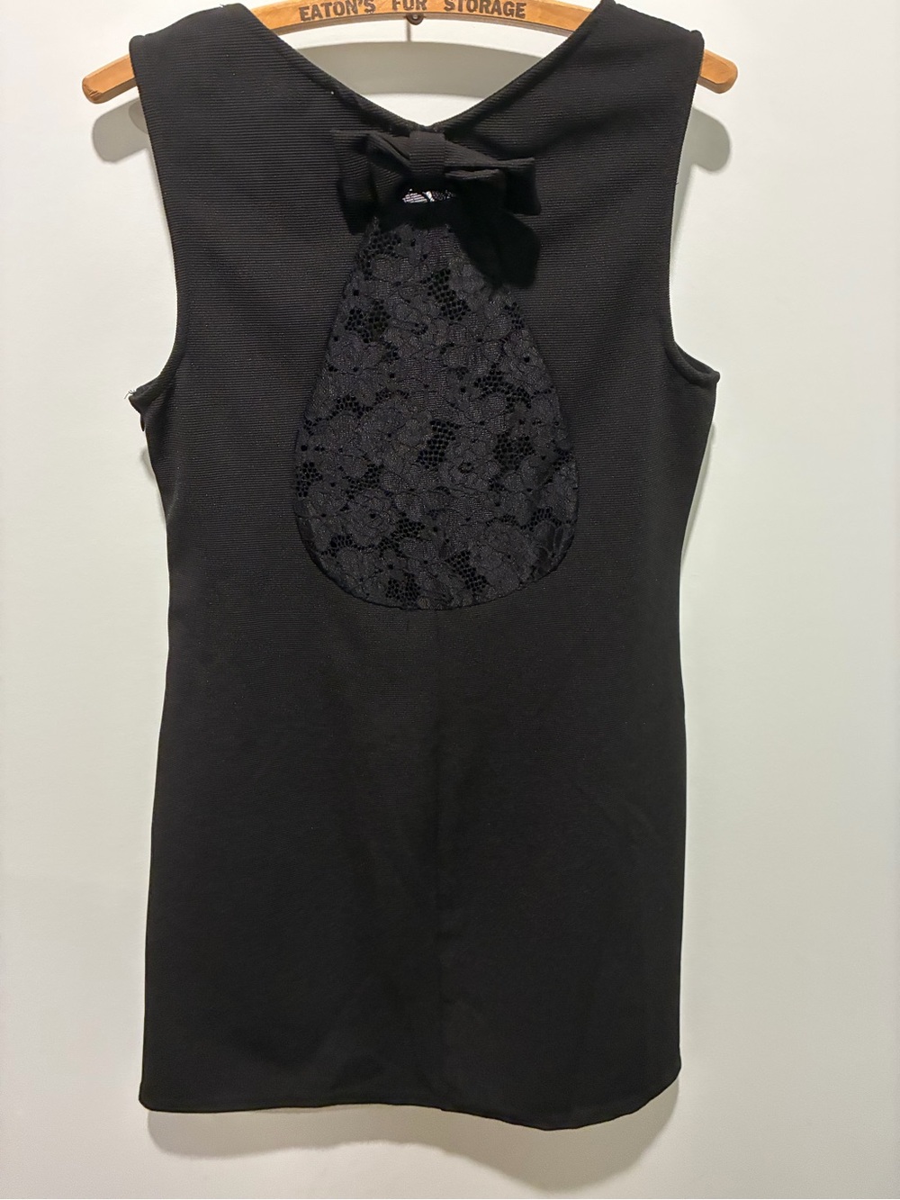 Molly Bracken Little Black Dress with Back Lace Cutout and Bow Size Large